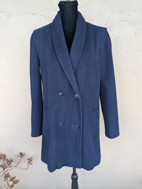 💜Vintage Woolmark Navy Wool Shawl Collar Double-Breasted Coat